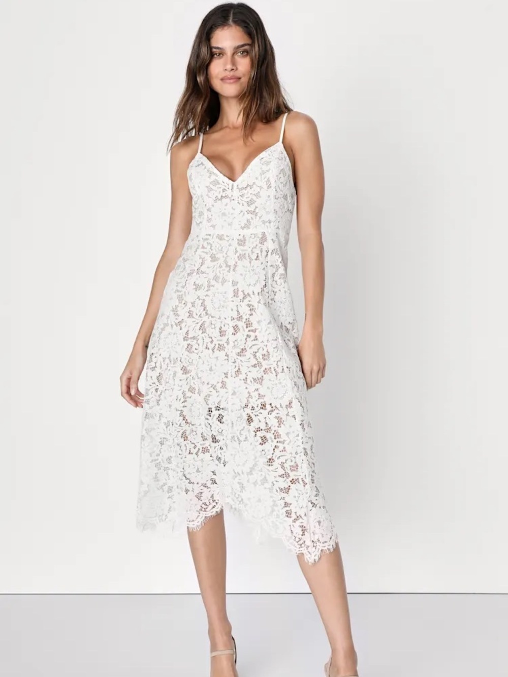 Lulus “One Wish” White Lace Midi Dress |S | Romantic Bridal/Occasion